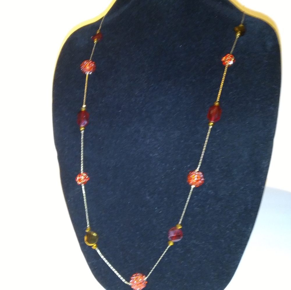 Long Floral Intricate Beading Golden Chain Necklace - Picture 9 of 11